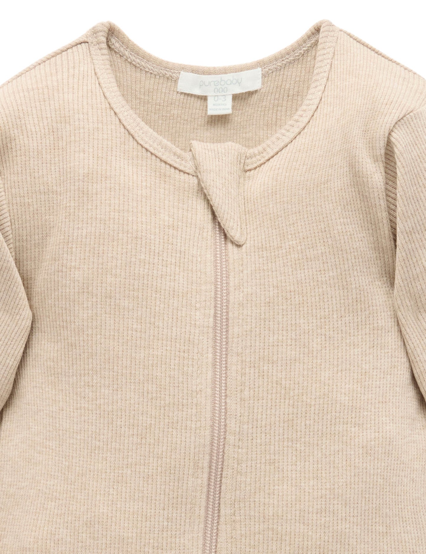 Ribbed Zip Growsuit - Biscuit Melange