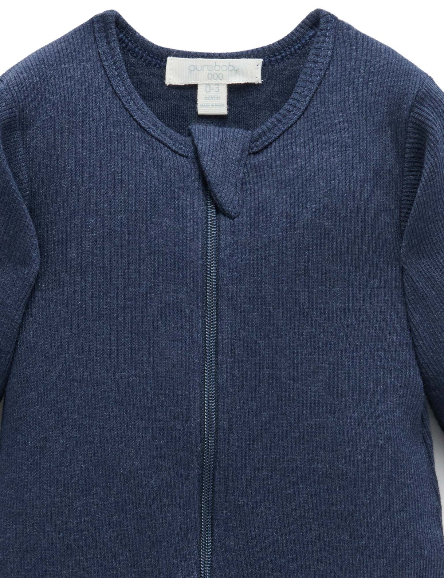 Ribbed Zip Growsuit - Navy Melange