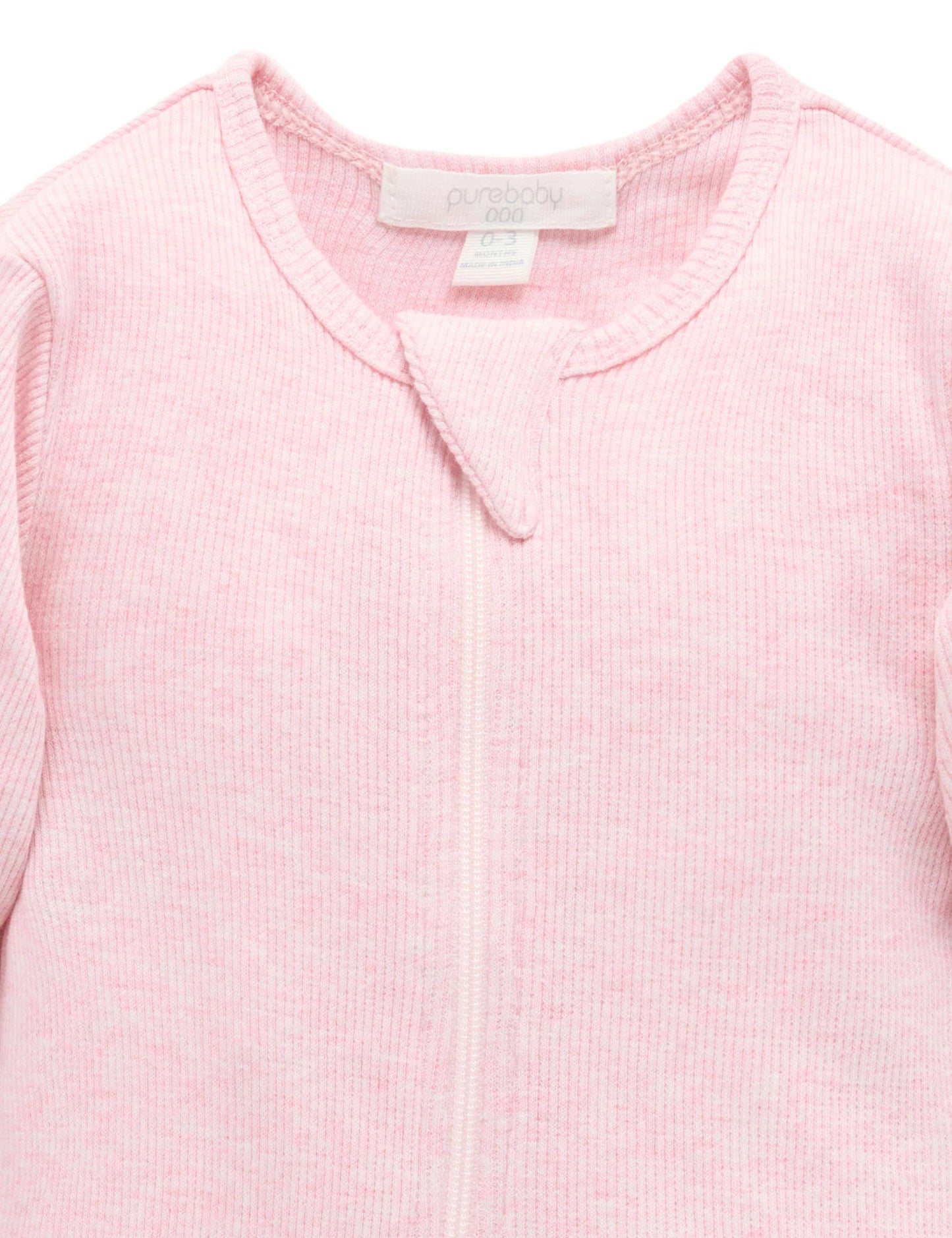 Ribbed Zip Growsuit - Pale Pink Melange