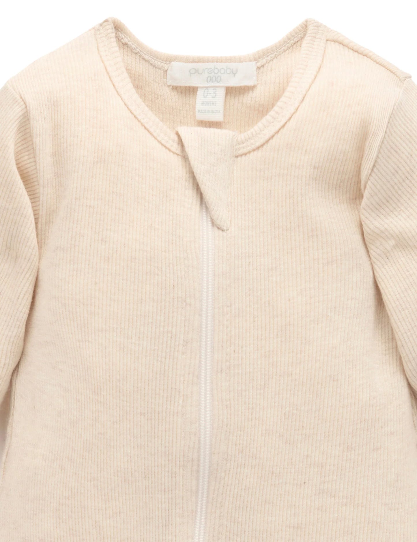 Ribbed Zip Growsuit - Wheat Melange