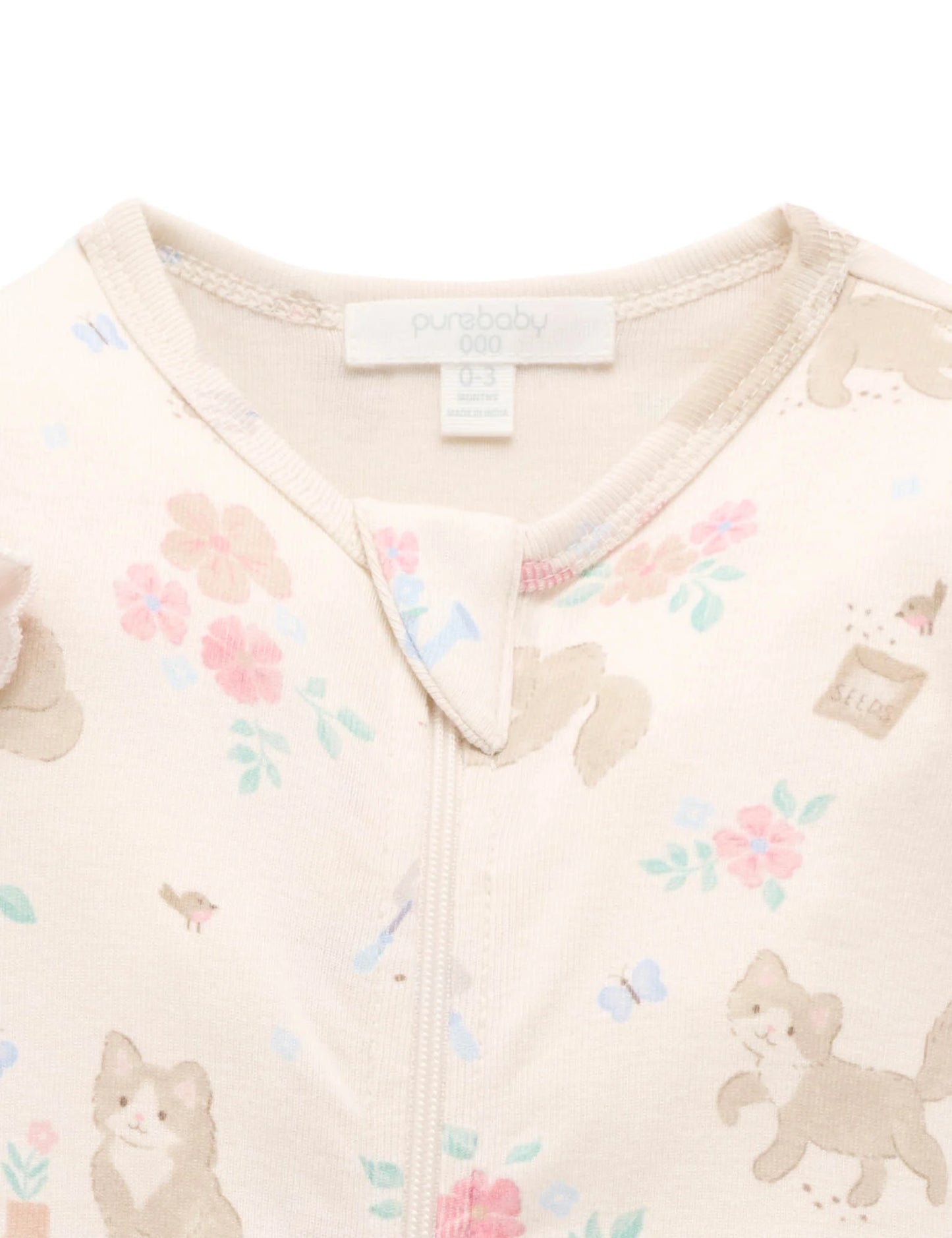Zip Growsuit - Garden Kitten Print