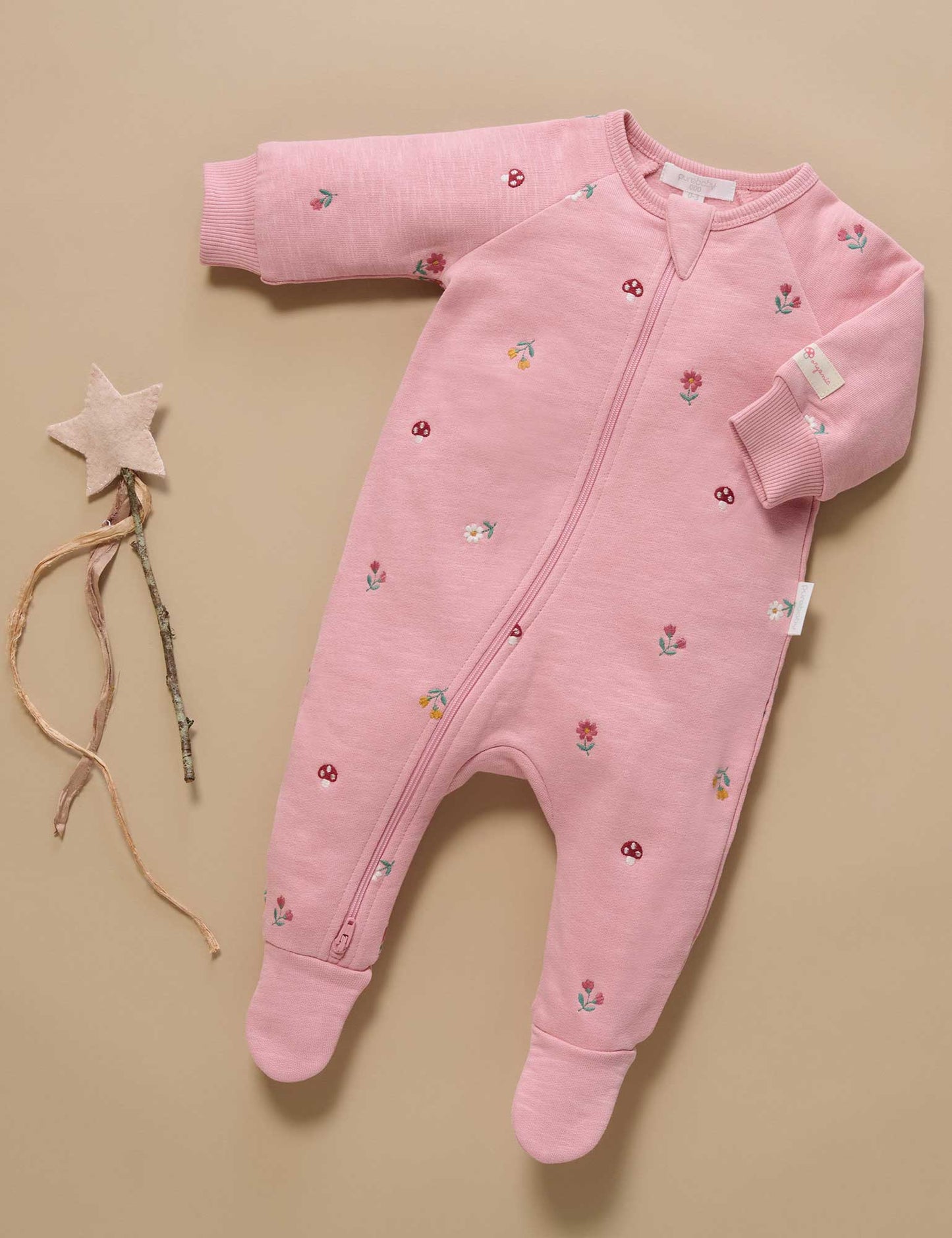 Embroidered Fleece Growsuit - Blush Forest