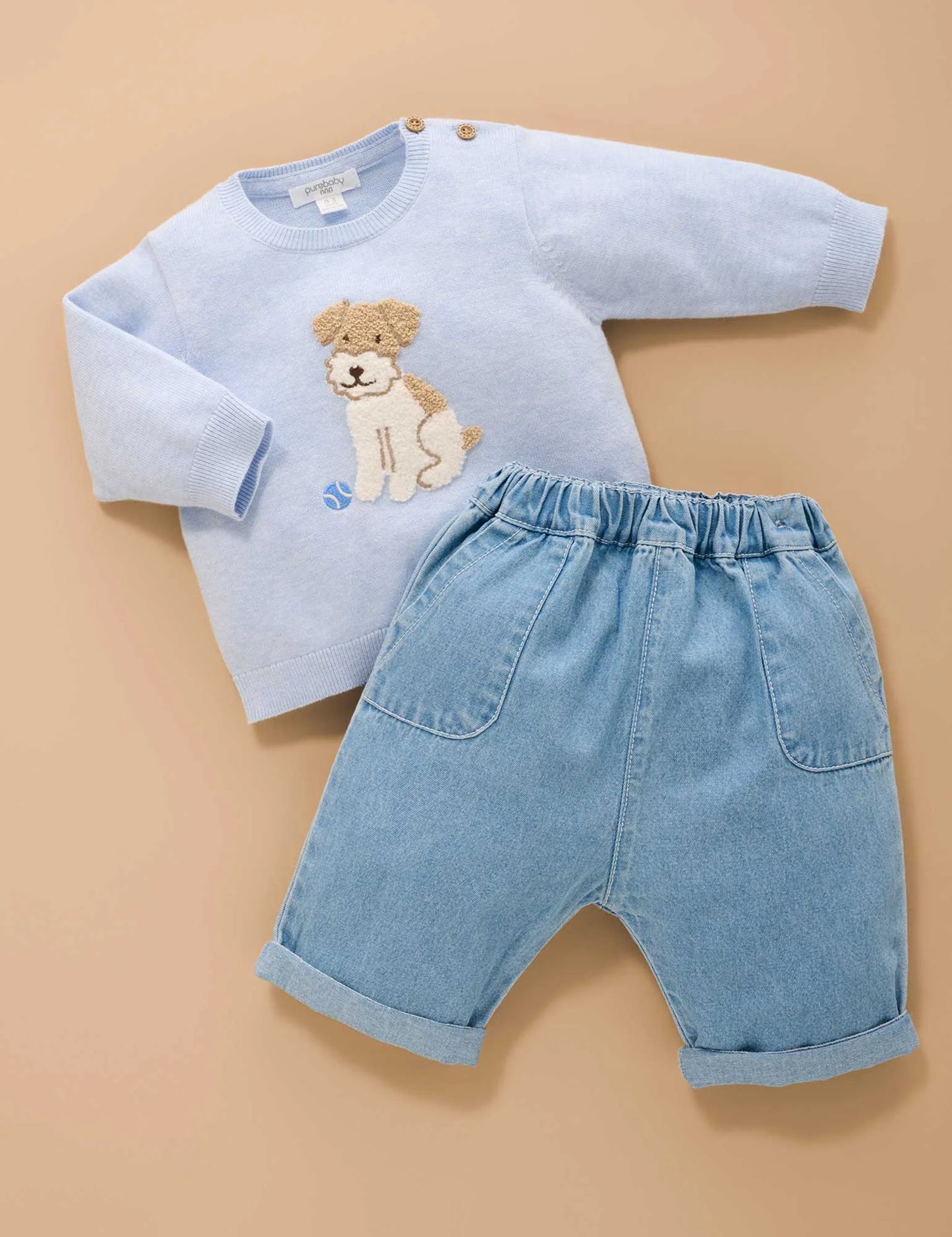 Puppy Embroidered Jumper - Sky