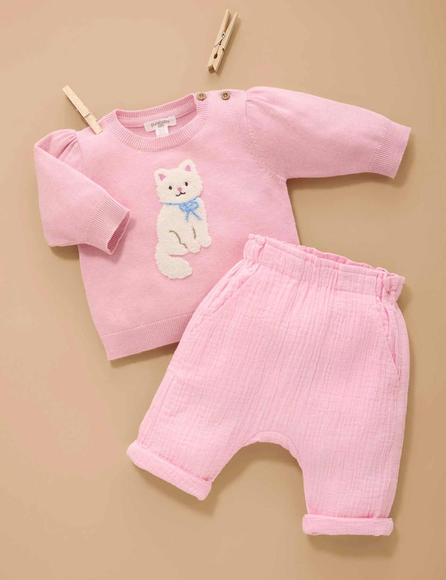 Kitten Embroidered Jumper - Petunia Melange