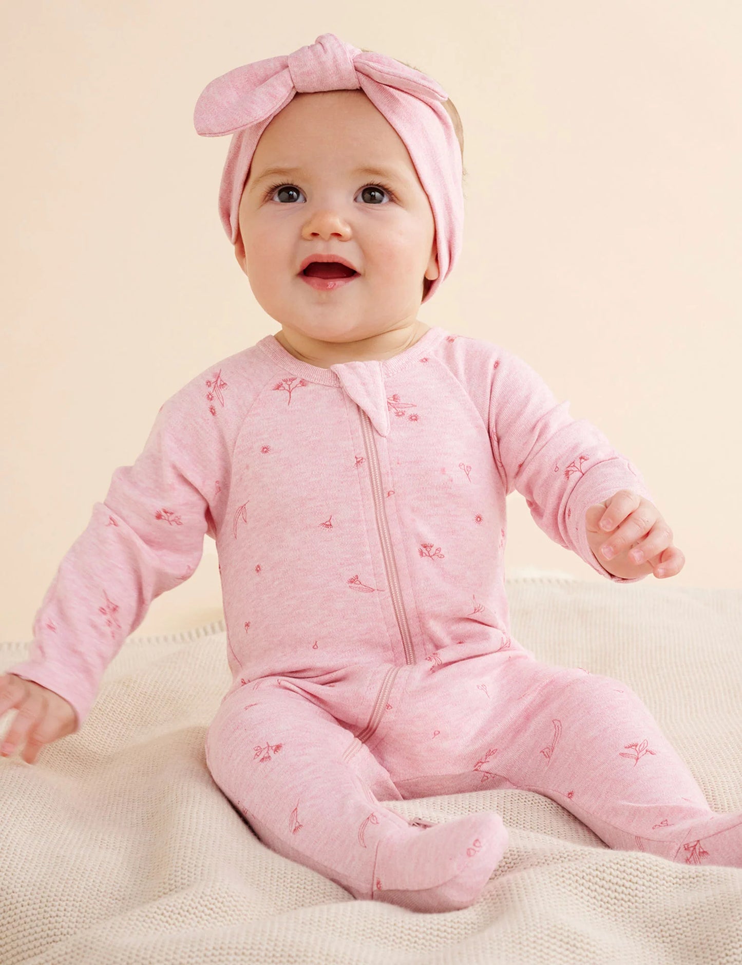 Purebaby 2 Pk Zip Growsuit - Pale Pink Blossom