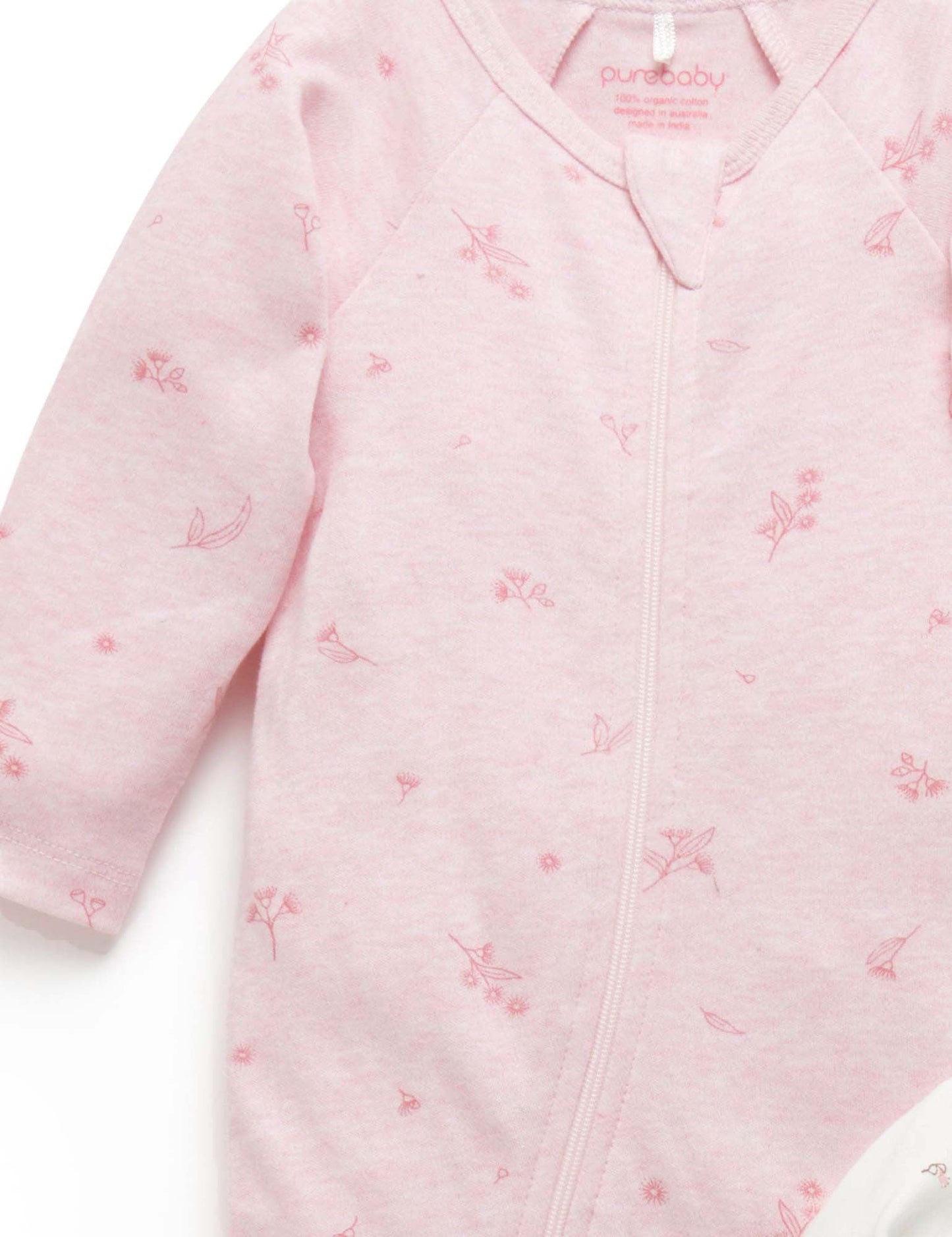 Purebaby 2 Pk Zip Growsuit - Pale Pink Blossom