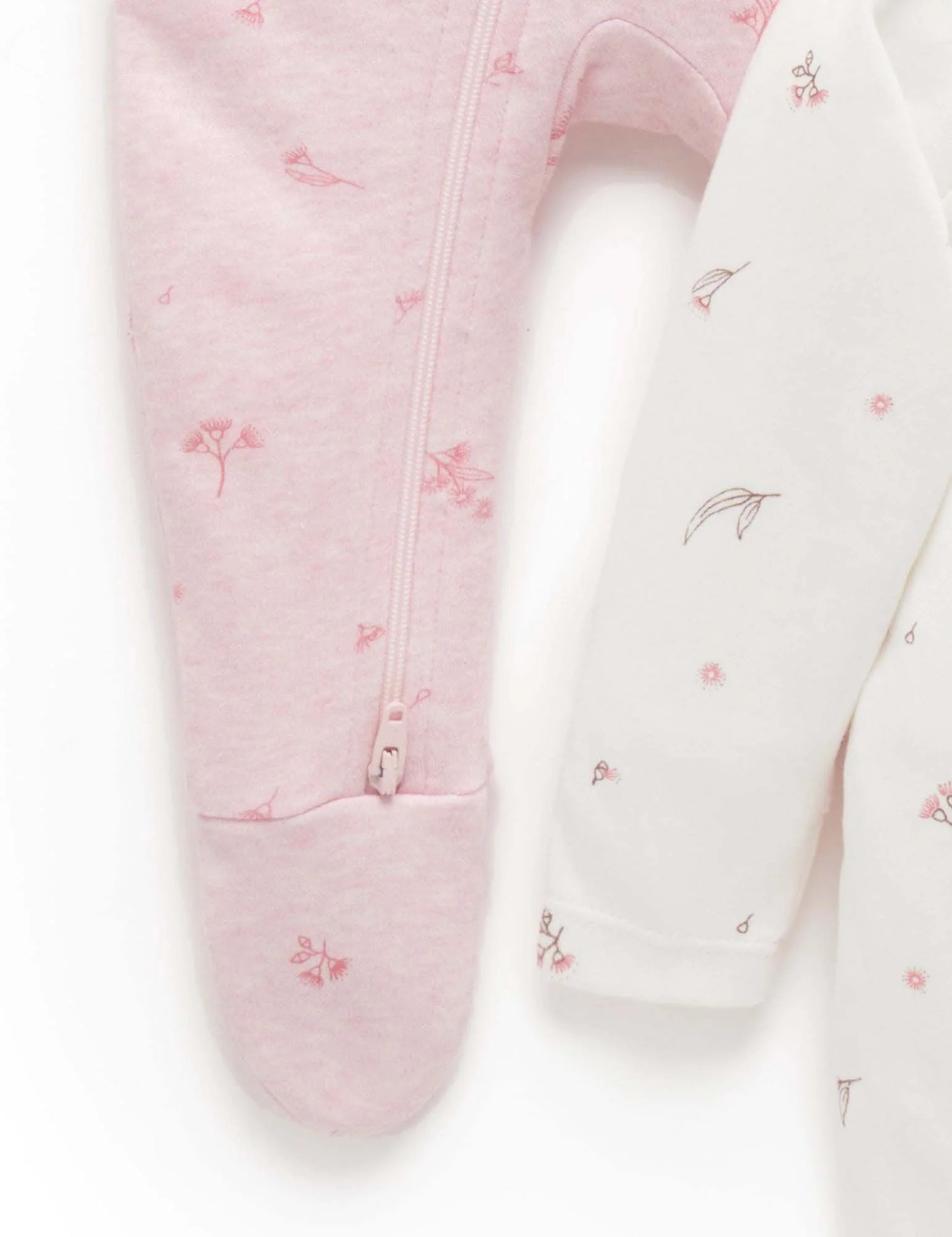 Purebaby 2 Pk Zip Growsuit - Pale Pink Blossom