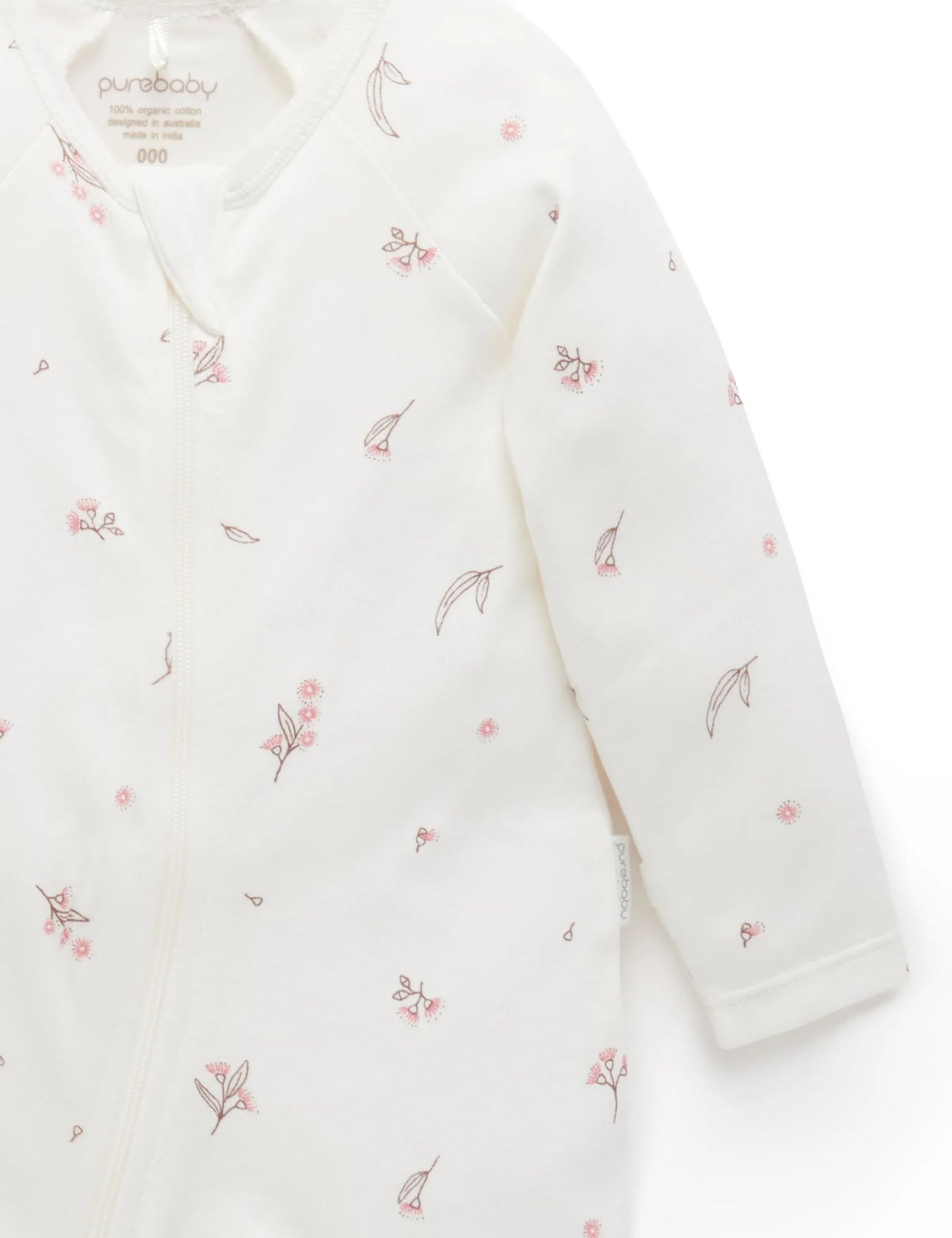 Purebaby 2 Pk Zip Growsuit - Pale Pink Blossom