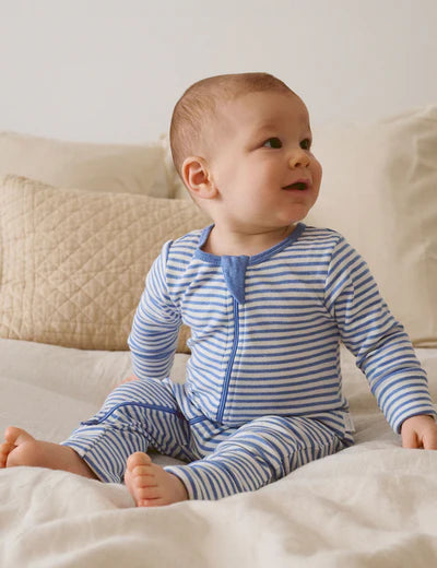 Purebaby Essential L/S Zip Growsuit - Blue Stripe