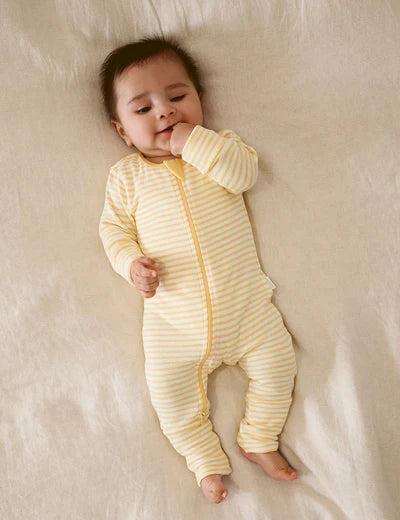 Purebaby Essential L/S Zip Growsuit - Yellow Stripe