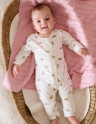 Purebaby Essential L/S Zip Growsuit - Little Bunny