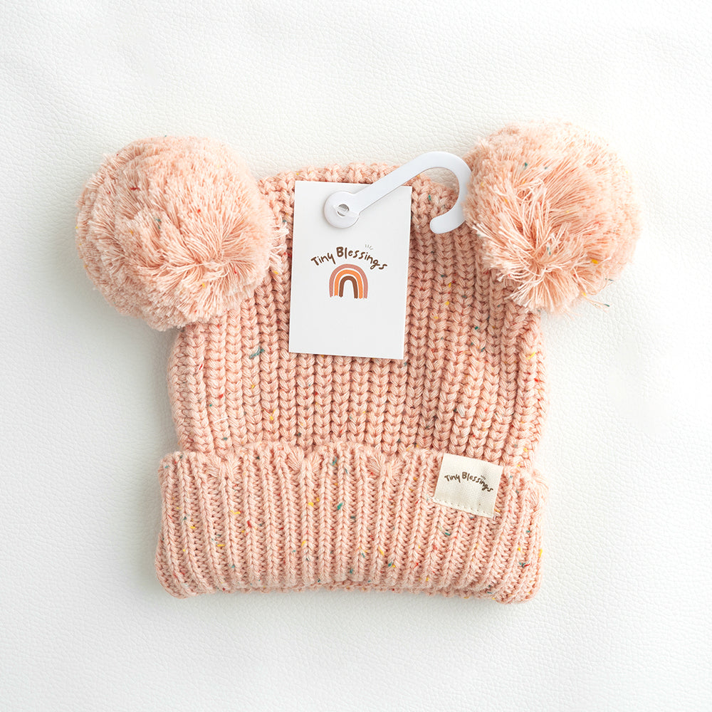 Double Pom Beanie - Peach Sprinkles 0-6M
