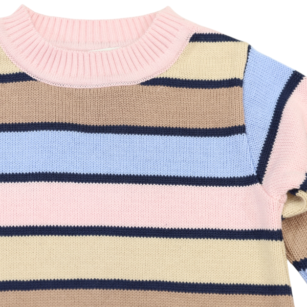 A-Line Striped Knit Dress - Blue