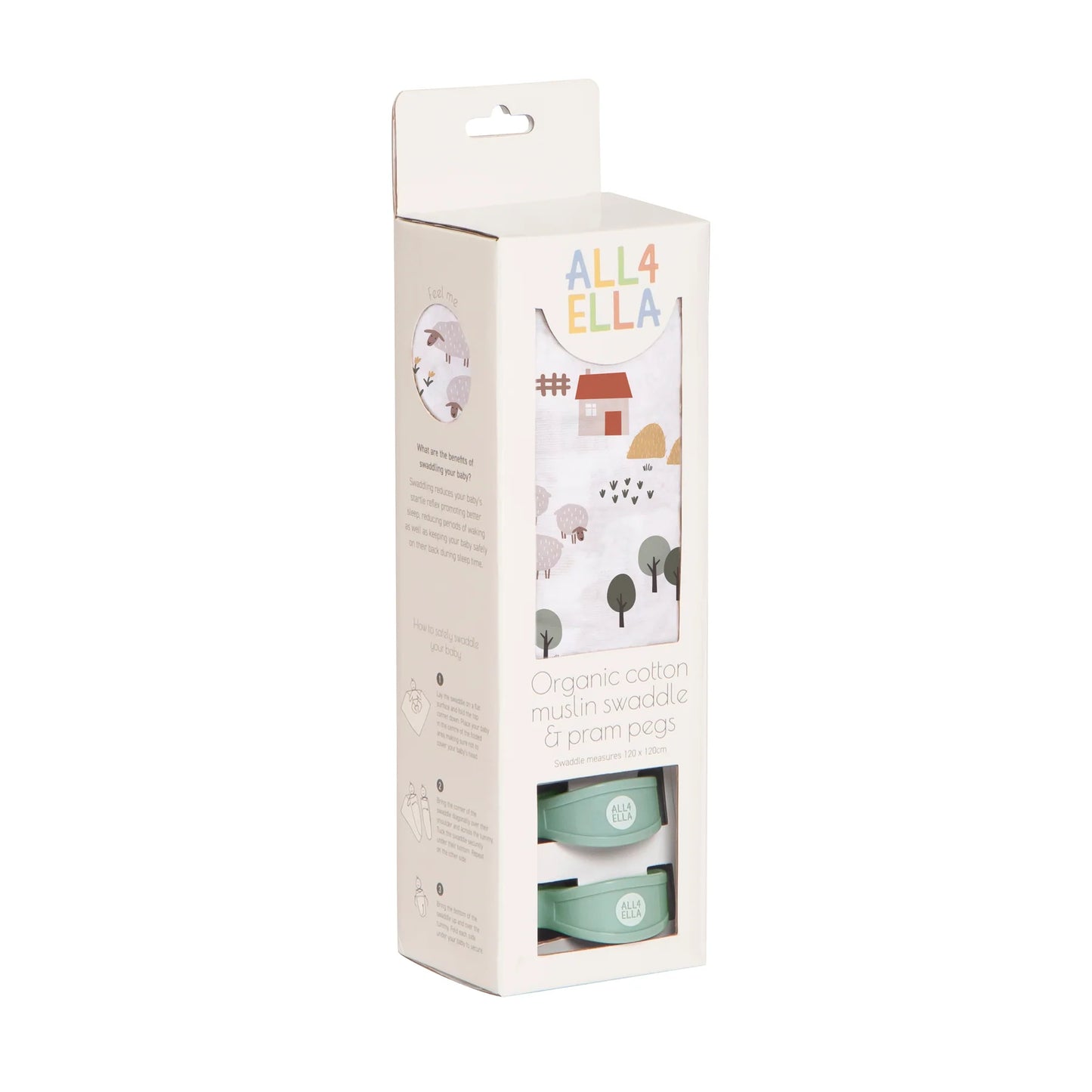 Muslin & 2 Pram Peg Gift Set - Country Farm