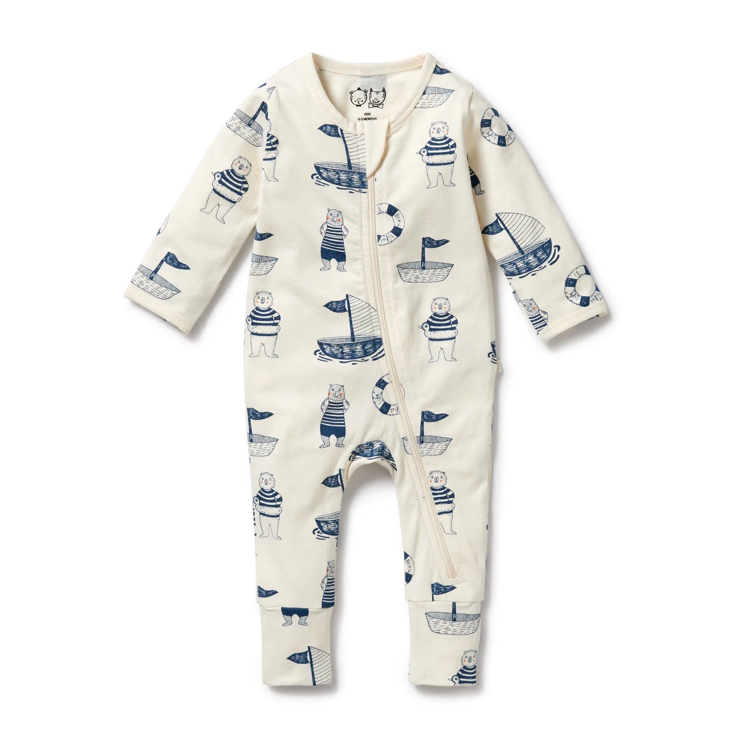 Nautical Bear Organic Zipsuit w Feet