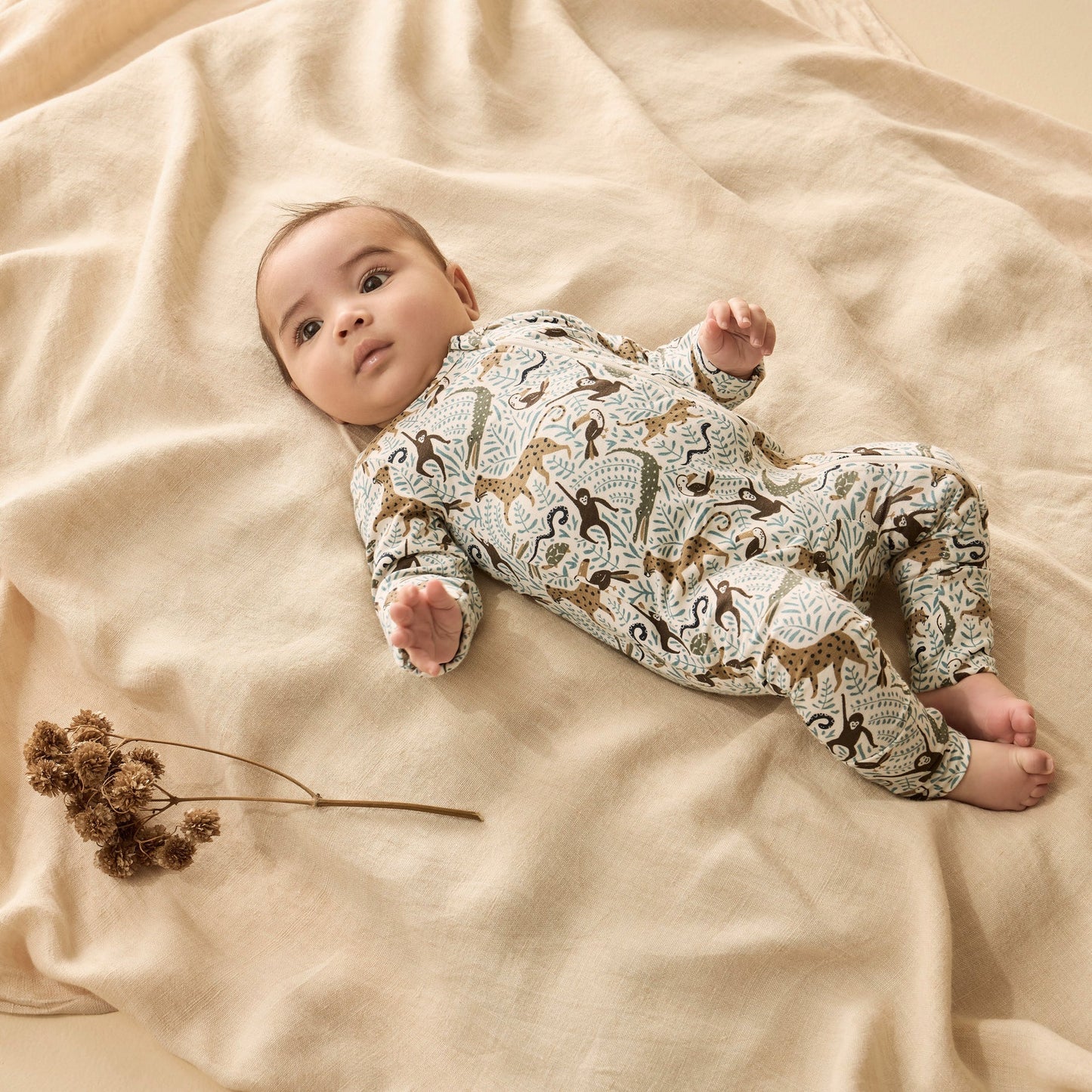 Mini Jungle Organic Zipsuit w Feet