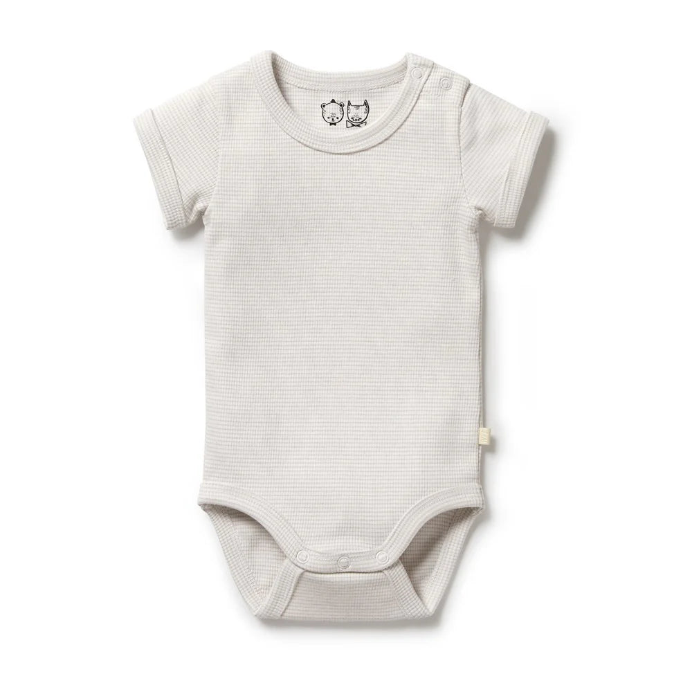 Organic Stripe Rib S/S Bodysuit - Clay