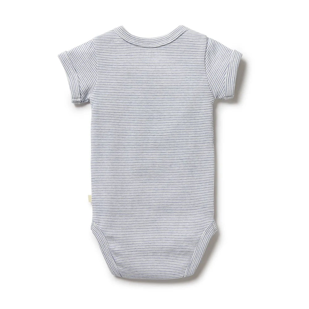 Organic Stripe Rib S/S Bodysuit - Rain Drop