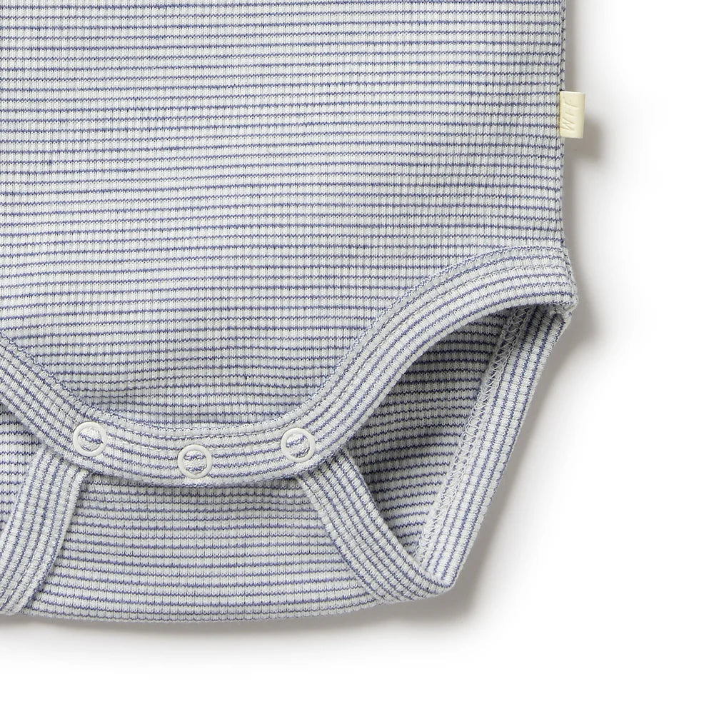 Organic Stripe Rib S/S Bodysuit - Rain Drop