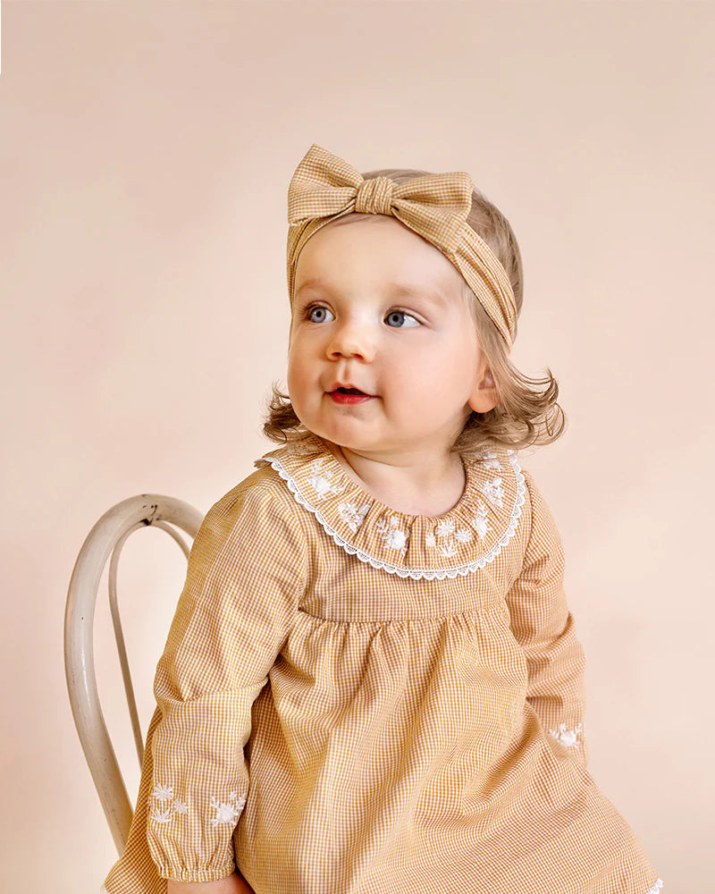 Winnie Gingham Headband - Mustard Check