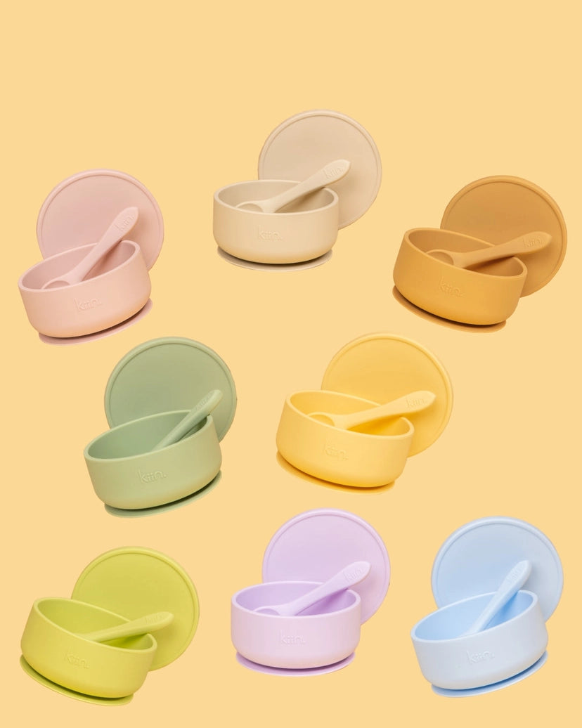 Silicone Suction Bowl w Lid & Spoon - Blossom