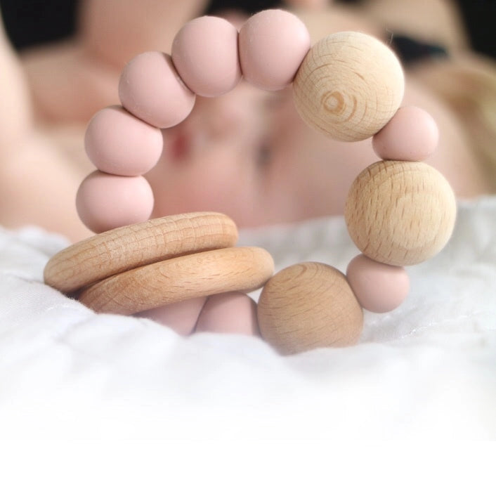 Ring Rattle Teether - Rose Blush