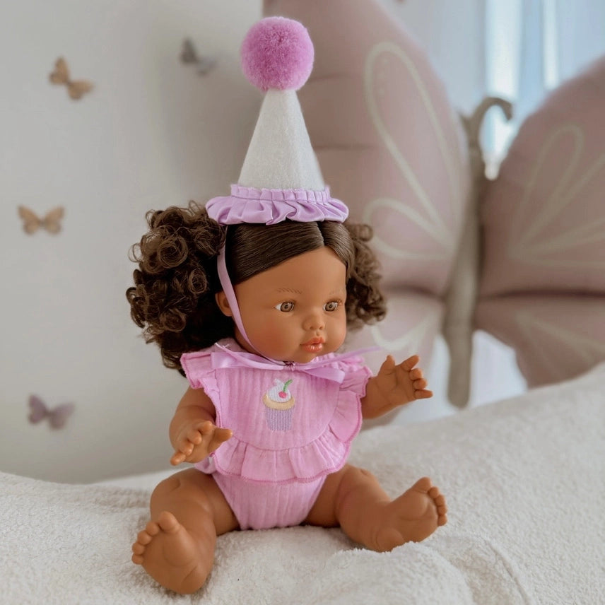 Dolls Lilac Birthday Cupcake Bib & Diaper Set - Fits 34-38cm
