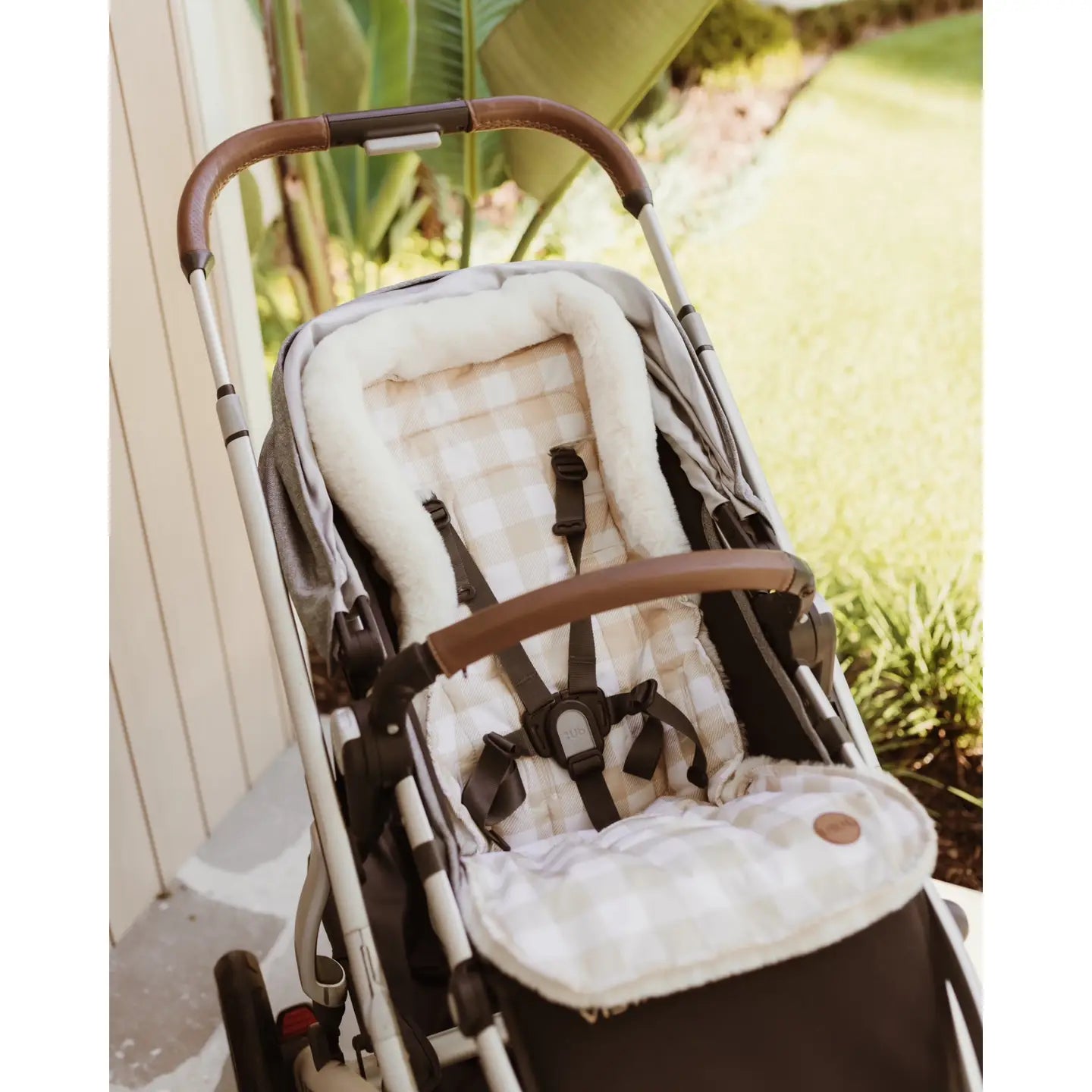 Cozy Fleece Pram Liner - Beige Gingham