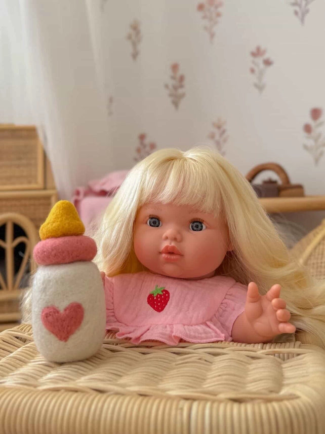 Dolls Strawberry Frilled Bib & Diaper Set - 34-38cm
