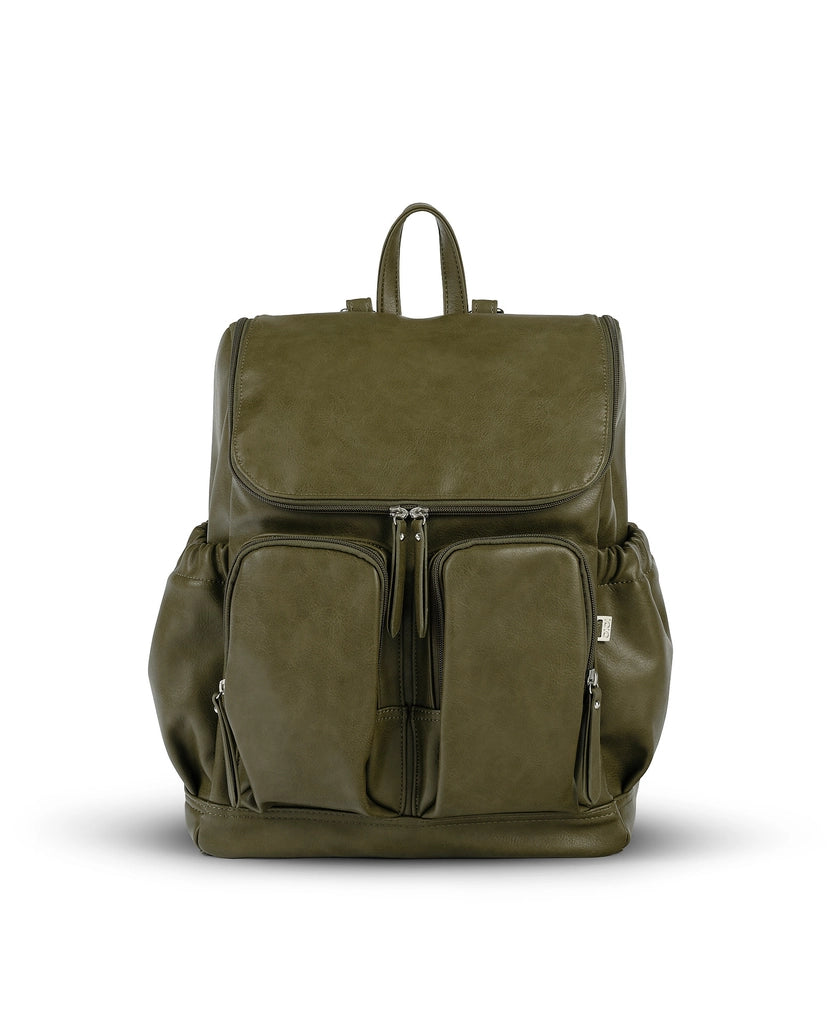 Signature Nappy Backpack - Olive Vegan Leather