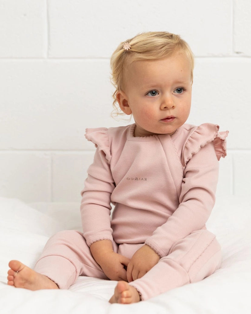 Frilled Apple Jumpsuit - Baby Pink