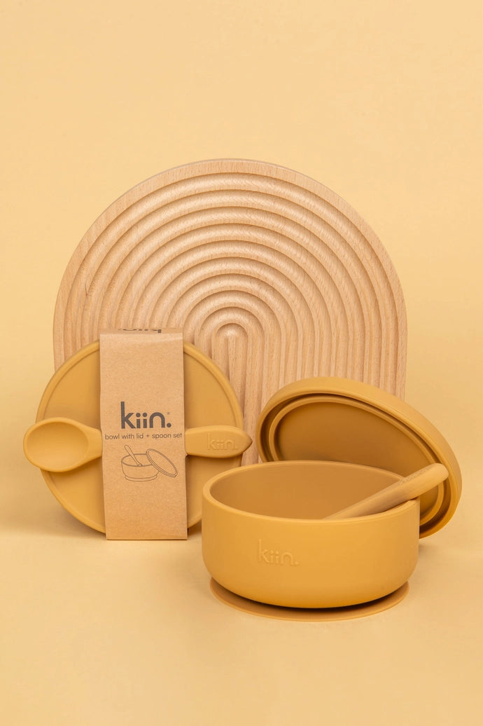 Silicone Suction Bowl w Lid & Spoon - Tan
