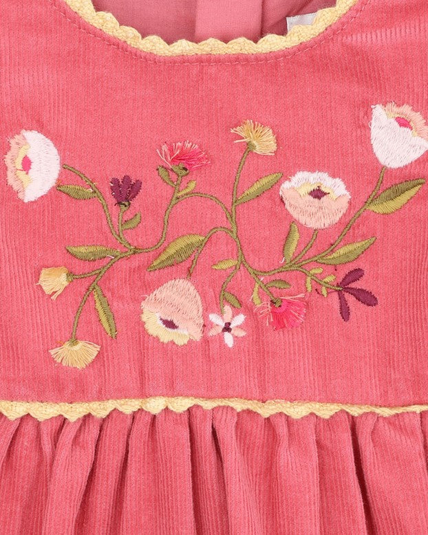 Wild Horses Embroidered Cord Dress - Fuchsia Pink