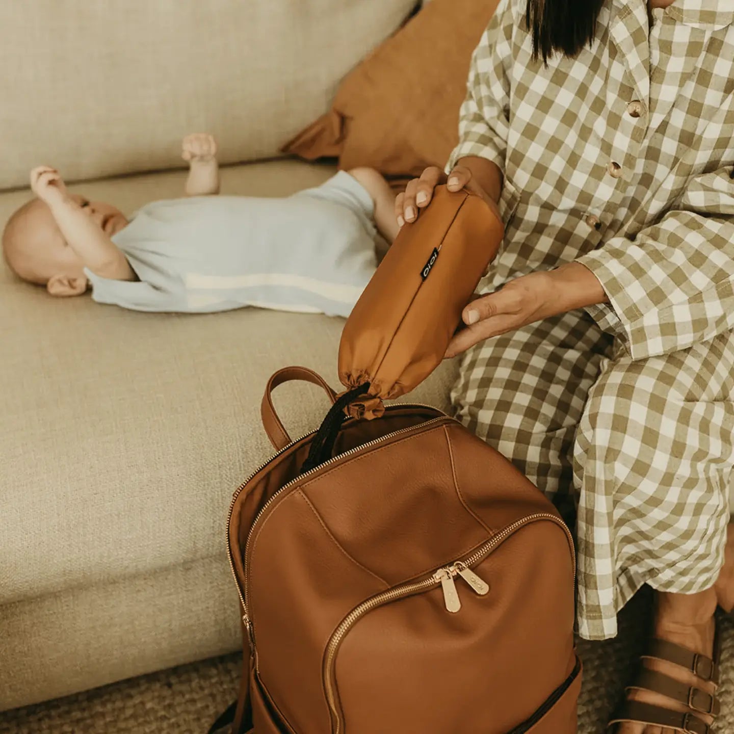 Multitasker Nappy Backpack - Chestnut Brown Vegan Leather