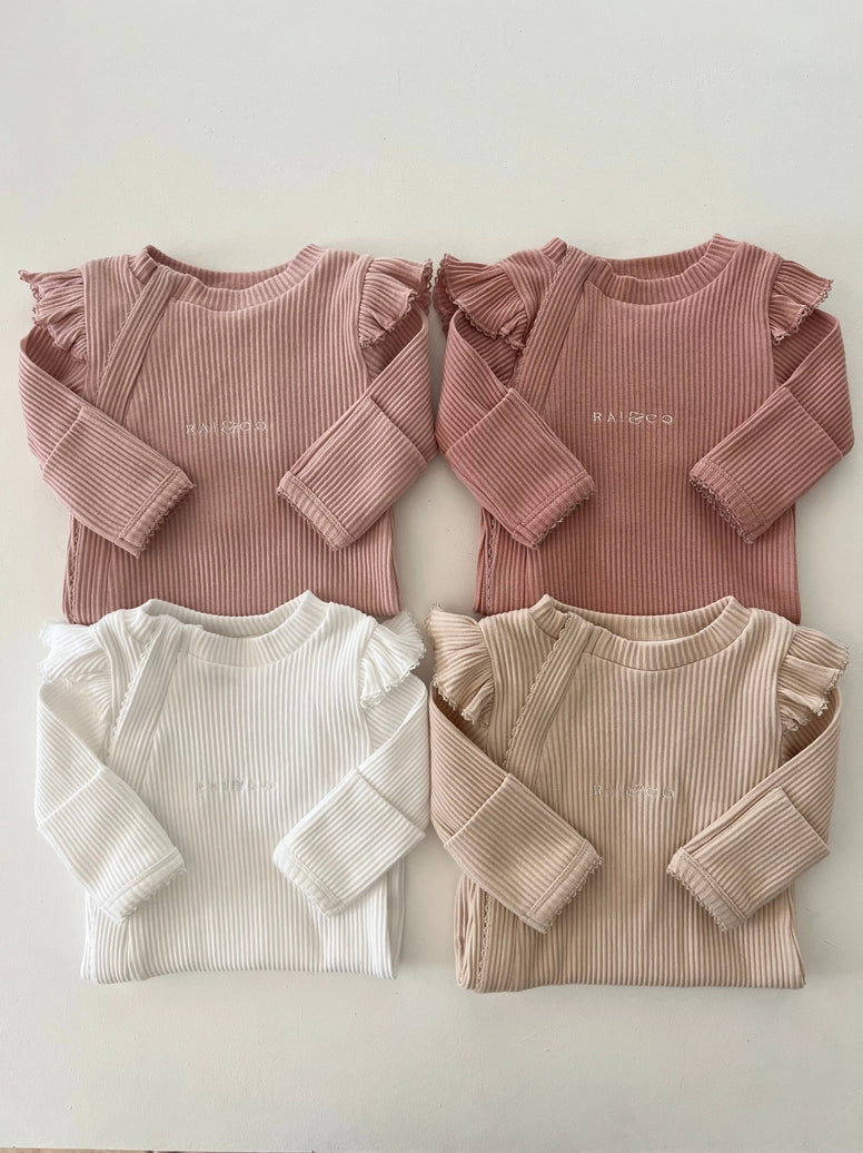 Frill Ribbed Jumpsuit - Light Pink
