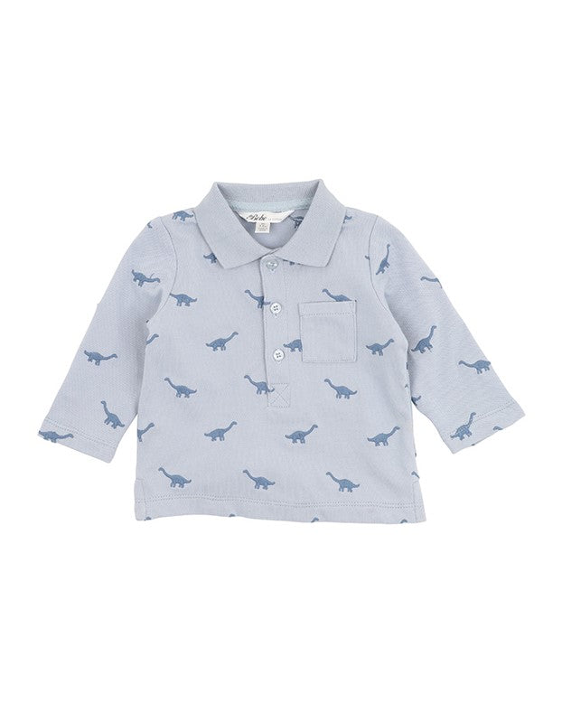 Isaac Embroidered Dino Polo - Chambray Blue