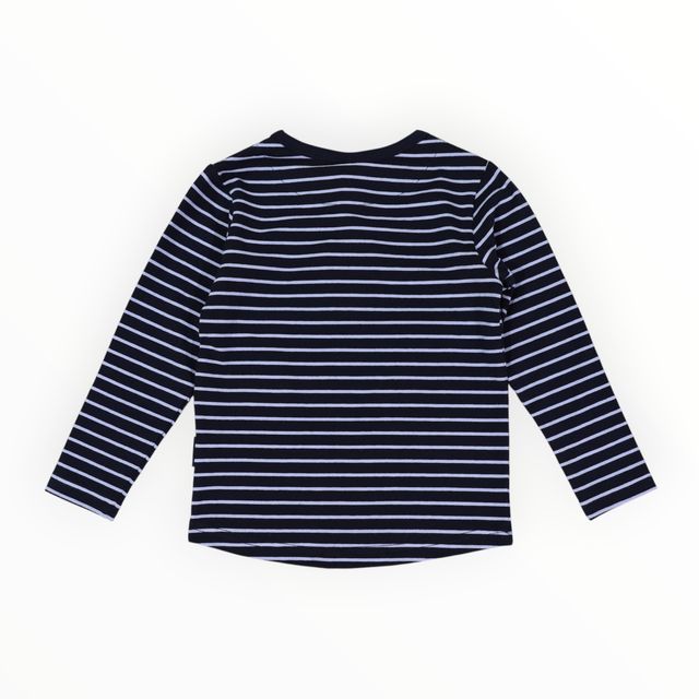 Striped Cotton Henley Top - Blue