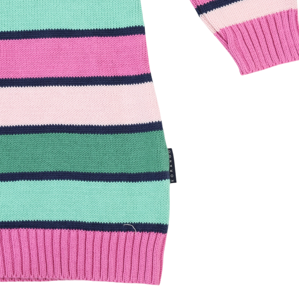 A-Line Striped Knit Dress - Green