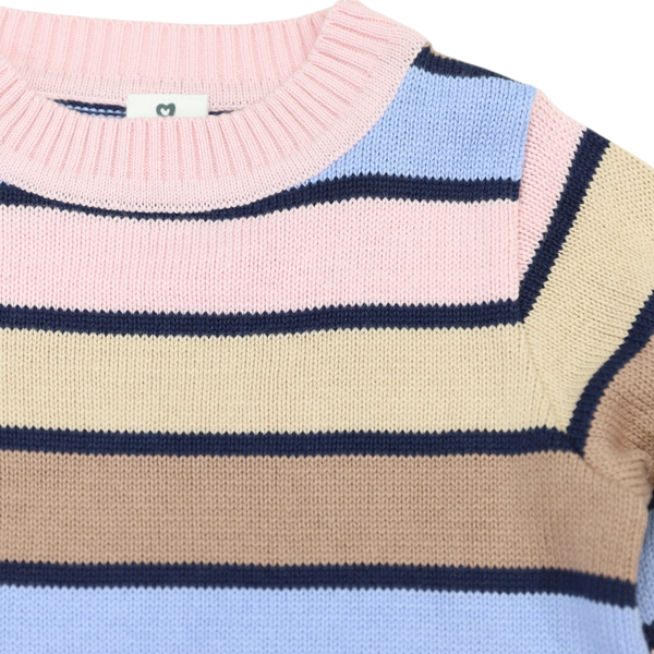 A-Line Striped Knit Dress - Blue