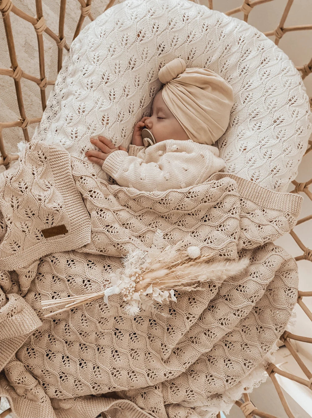 Knitted Cotton Woodlands Blanket - Honey Milk