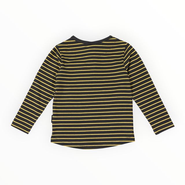Striped Cotton Henley Top - Charcoal