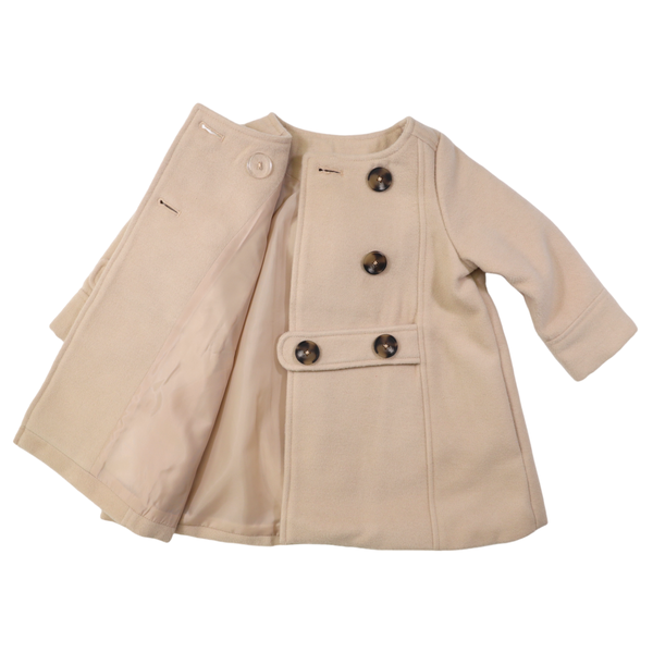 Double Breasted Satin Lined Overcoat - Beige