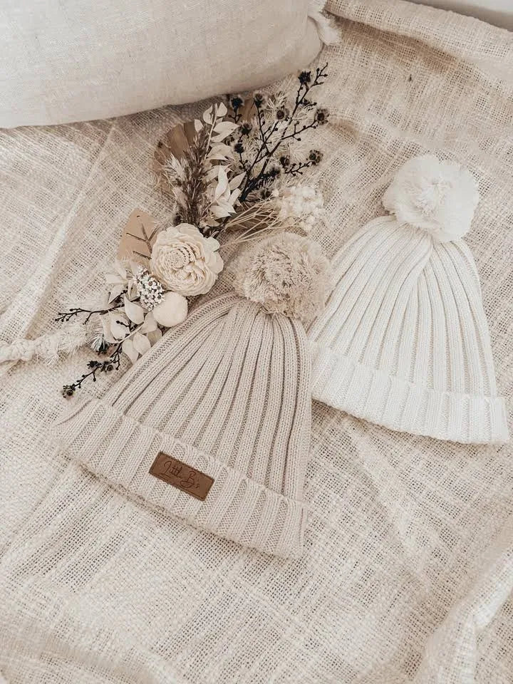 Knitted Cotton Ribbed Beanie - Honey Milk