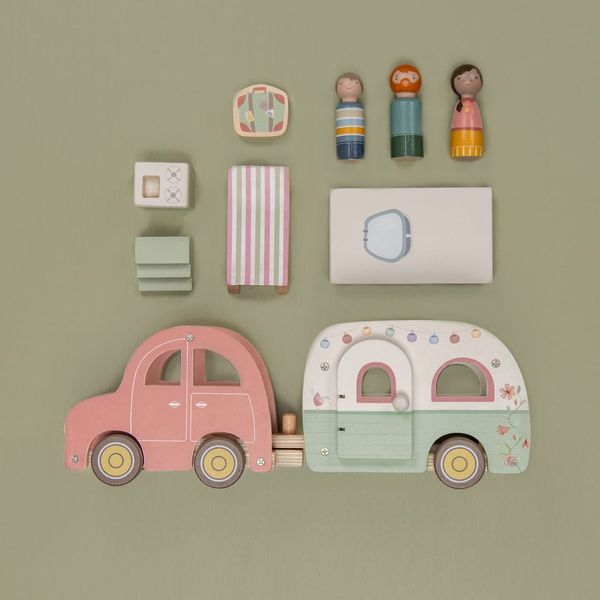Wooden Toy Car with Caravan