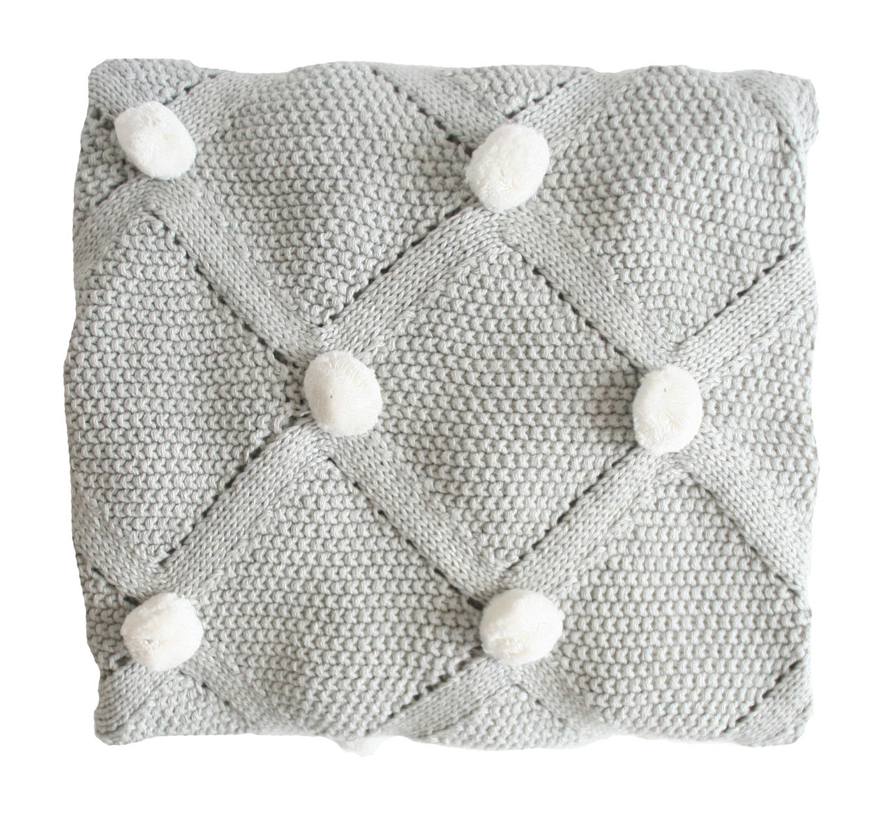 Pom Pom Organic Knit Baby Blanket - Grey