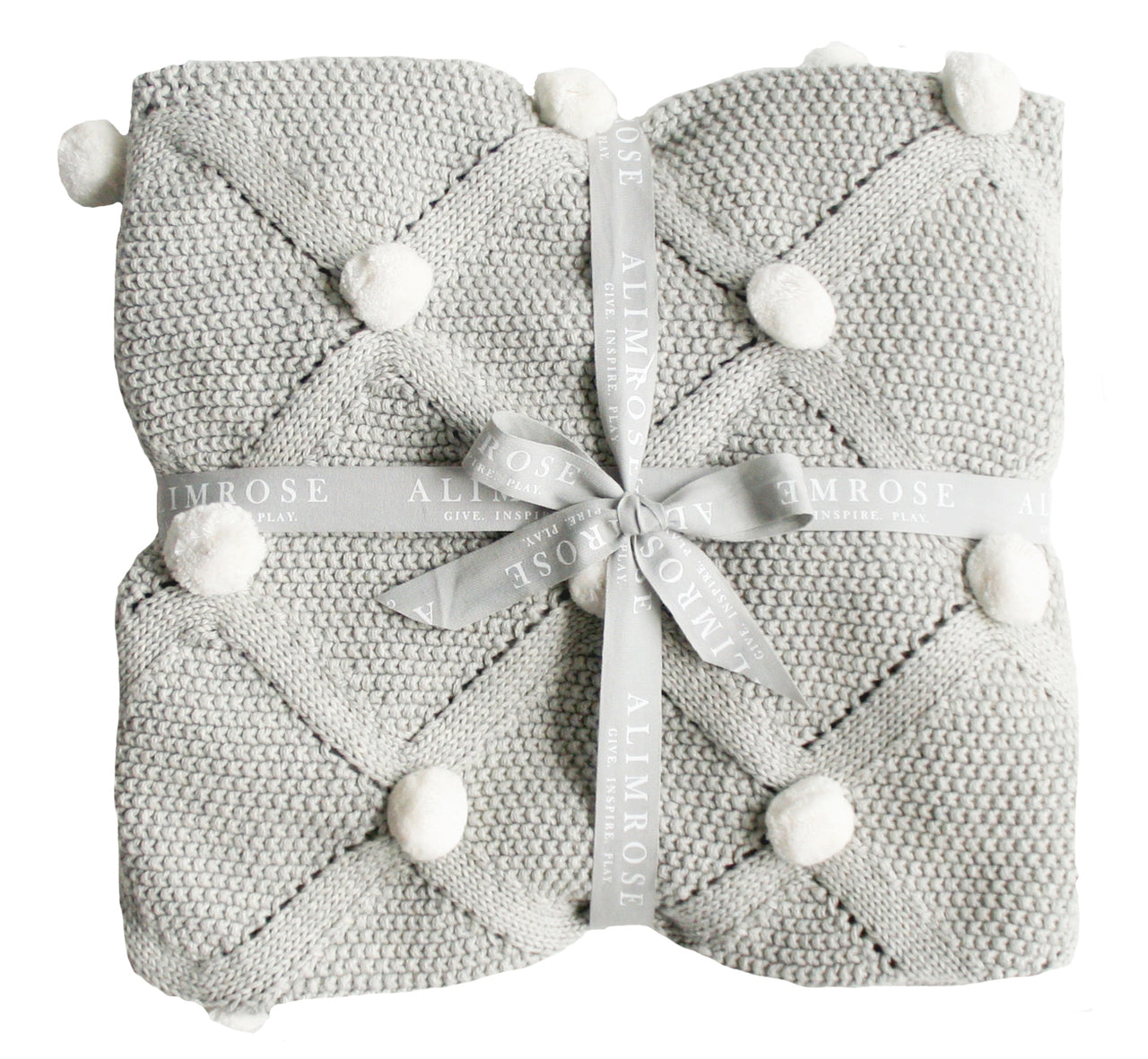 Pom Pom Organic Knit Baby Blanket - Grey