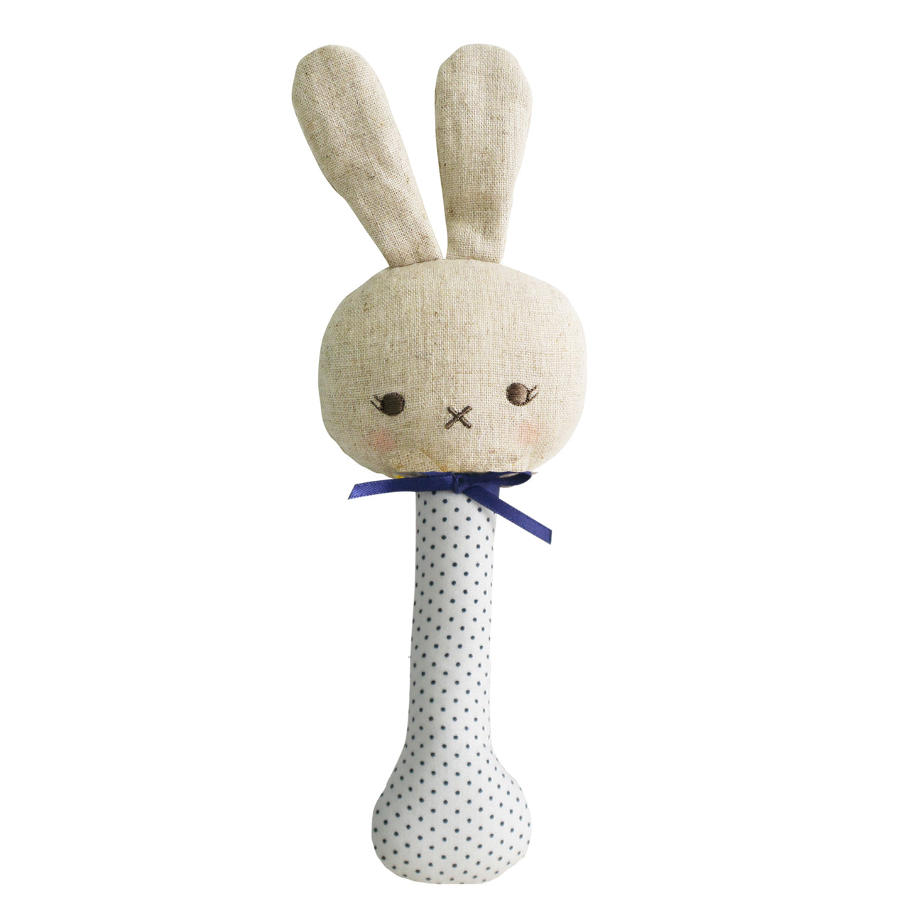 Baby Bunny Stick Rattle - - Navy Spots