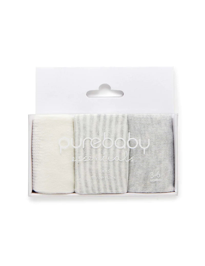 Purebaby 3 sock pack - Pale Grey