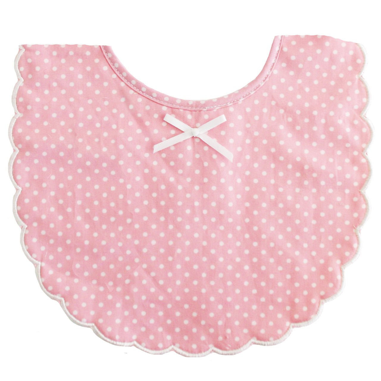 Scallop Edge Bib - Pink with Ivory Spot
