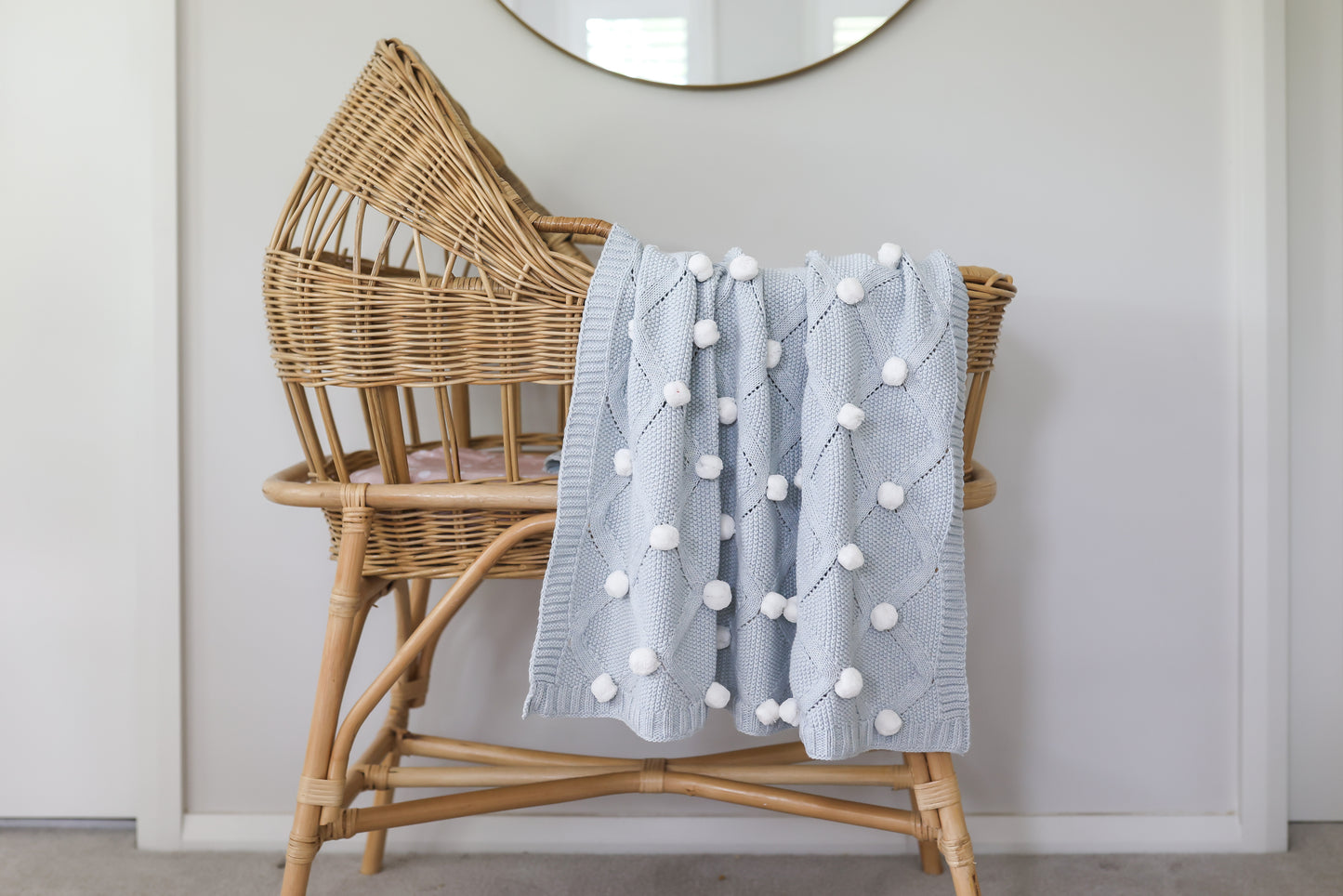 Pom Pom Blanket - Powder Blue